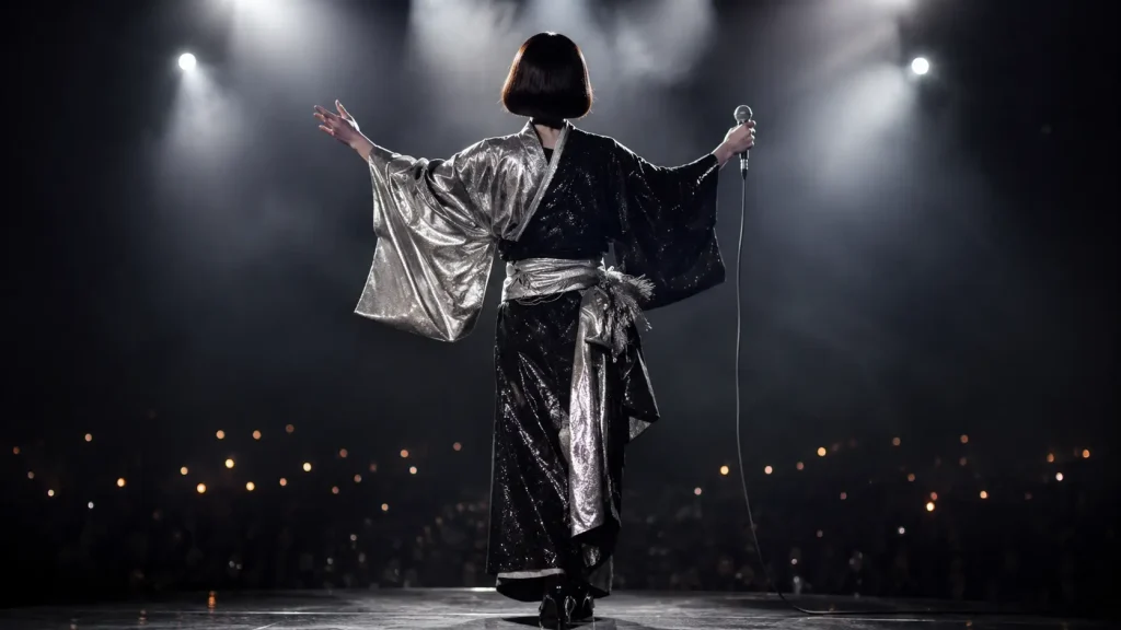 中森明菜のシングルの歴史をイメージしたステージとレコード