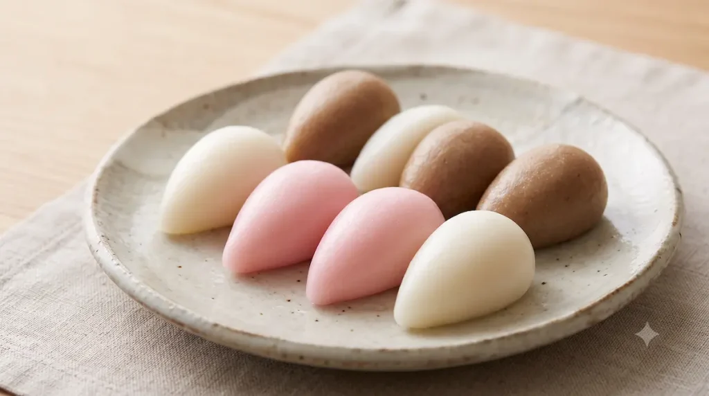 名古屋で見られる色付きのしずく形の月見団子