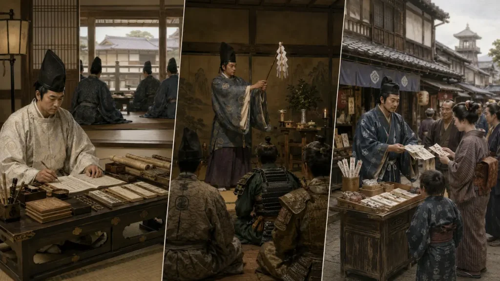 古代の官人から江戸時代の民間陰陽師までの役割の変化